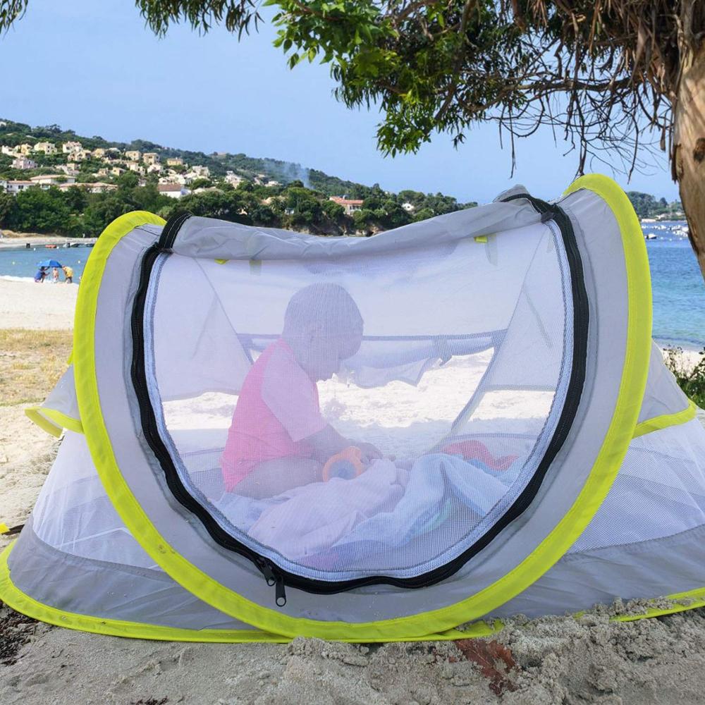 Tenda da spiaggia per bambini tesa cappello di protezione solare tenda da viaggio per bambini portatile tende da sole per neonati Pop Up pieghevole letto per esterni paralume per bambini