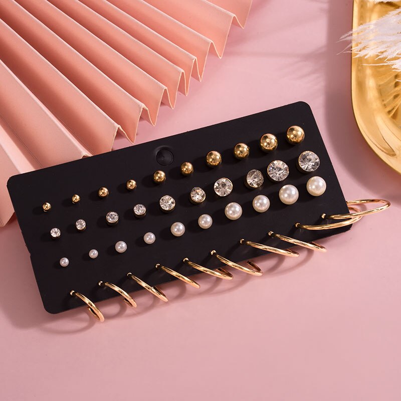 Women's Earrings Set Pearl Stud Earrings For Women Bohemian Geometric Small Crystal Heart Earrings Punk Jewelry: Combo 507 G