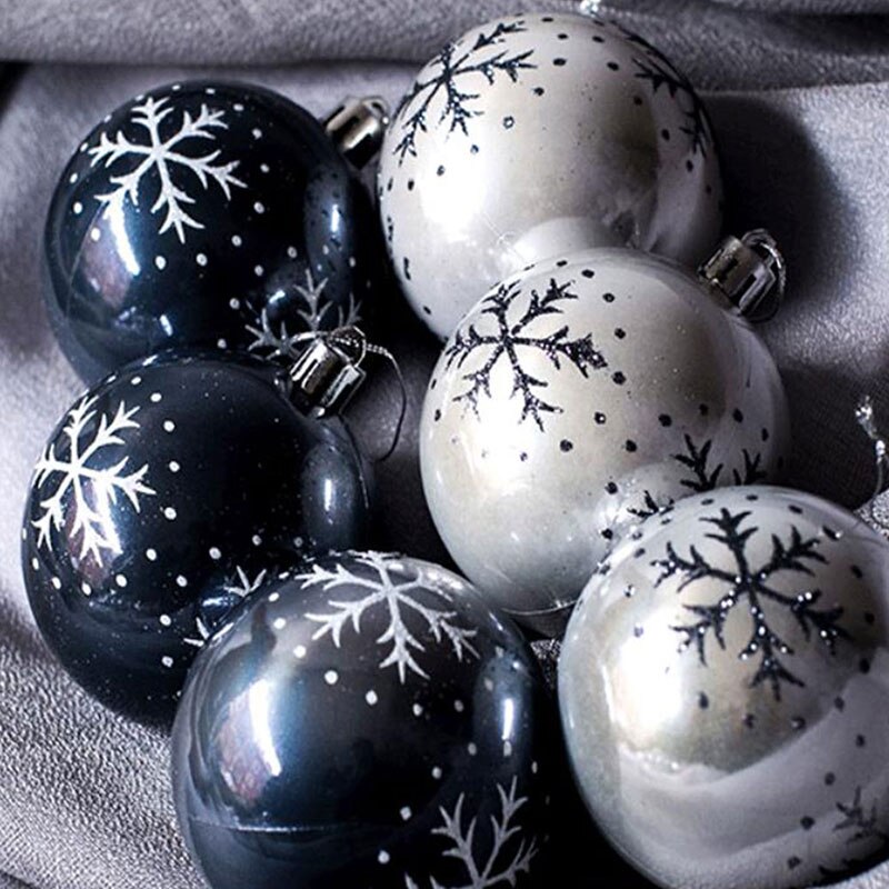 6pcs Plastic Ball Christmas Tree Ornaments Hanging Pendants Craft Year Xmas Home Party Office Decoration White/Black