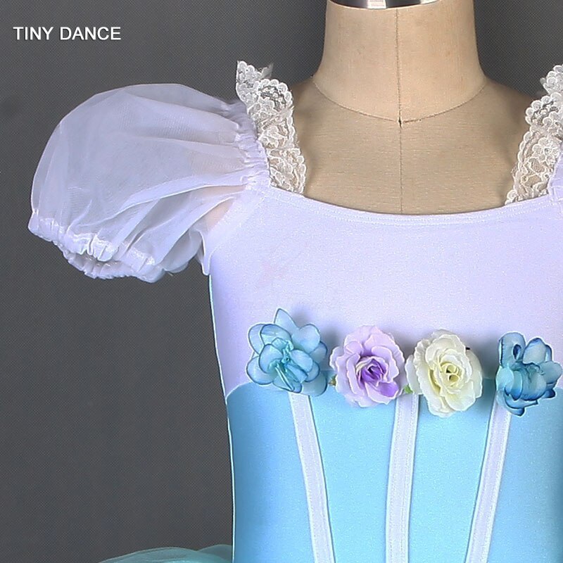 Puff Sleeve Ballet Dance Tutu Sky Blue Ballerina Dance Costume Leotard Dress Performance Costumes for Girls Dance Wear 19801