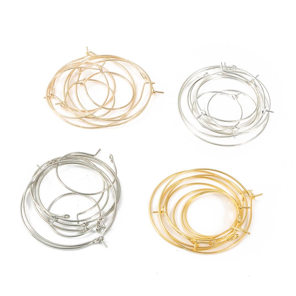 50 Uds. Pendientes de aro 20 25 30 35mm plata KC rodio dorado pendientes de círculo de hierro para DIY accesorios de fabricación de joyas