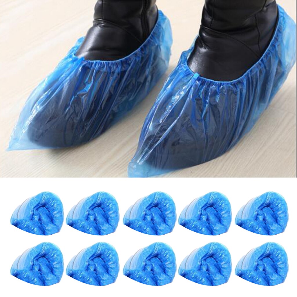 100Pcs Disposable Plastic Shoe Covers Cleaning Overshoes Protective Blue