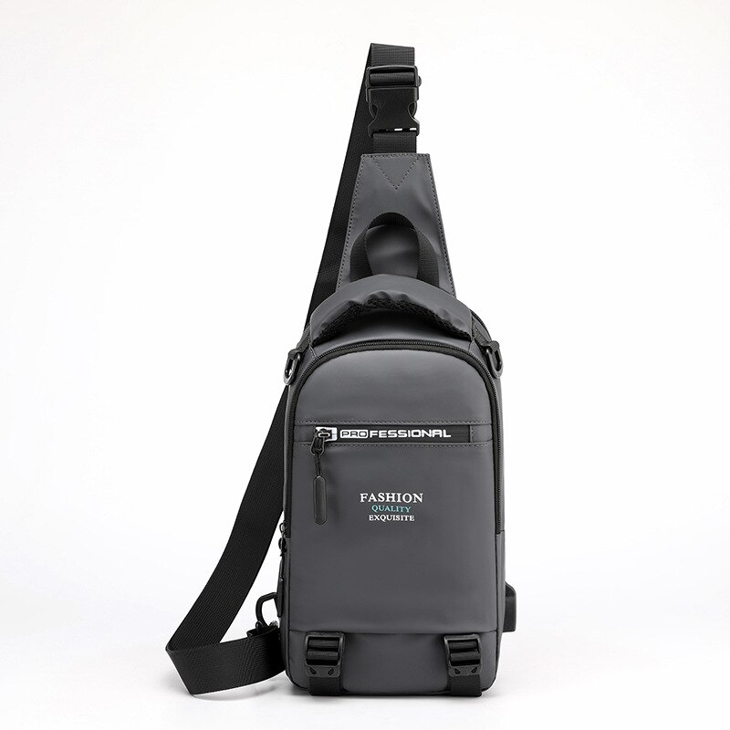 Sacs de poitrine de mâle en Nylon sac à dos sac à dos avec Port de charge USB petits hommes fronde sac à dos sac à dos: Grey