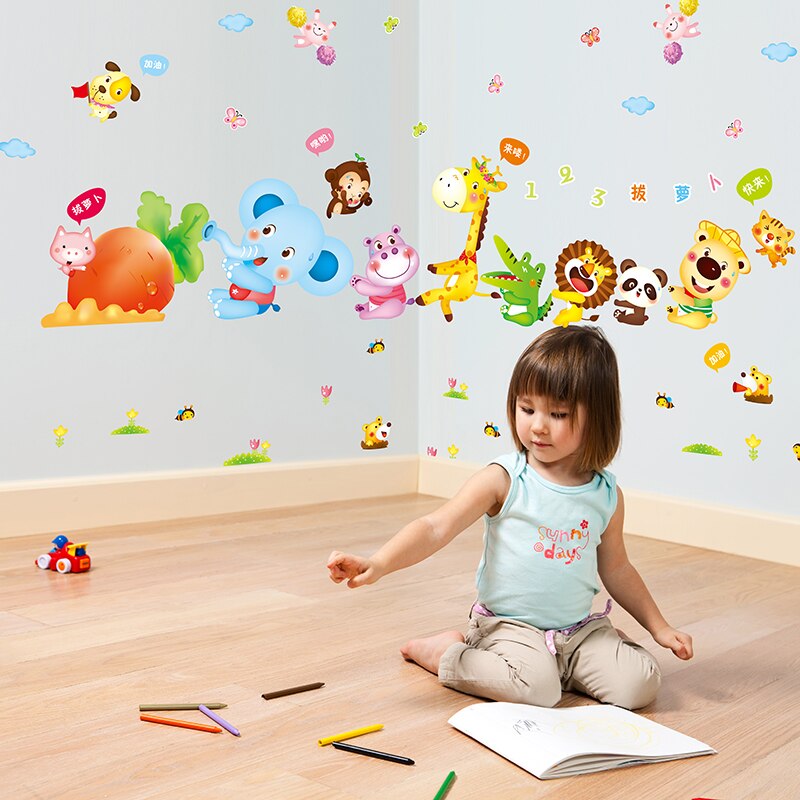 Harvesting Carrot Wall Stickers PVC Material DIY Cartoon Animals Mural Decals for Kids Room Baby Bedroom Decoration