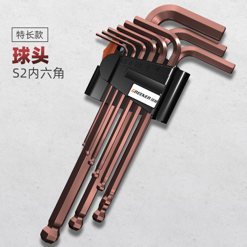 Greener Hex Wrench Set Screwdriver Universal Allen Key 9PCS Double-End L Type S2 Hexagon Flat Ball Spanner Metric Hand Tools