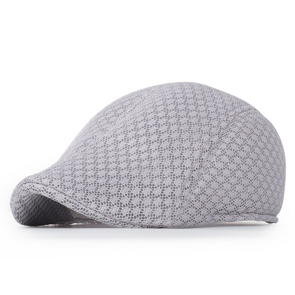 Unisex beret casual hat flat top breathable mesh hat summer solid color black white hat peaked cap sun hat: Silver Grey