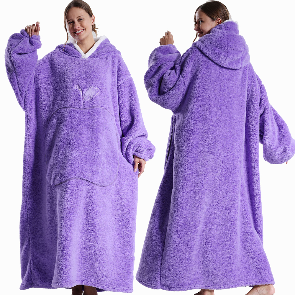 Suéter con capucha de invierno para mujer, manta polar de gran tamaño con mangas, Bolsillo grande, Sudadera con capucha de TV gruesa y cálida, bata para pareja