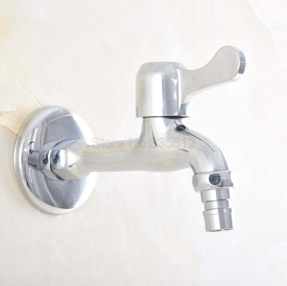 Wall Mounted Washing Machine Faucet Polished Chrome Brass Faucet Single Cold Water Taps Outdoor Garden Faucet tav166