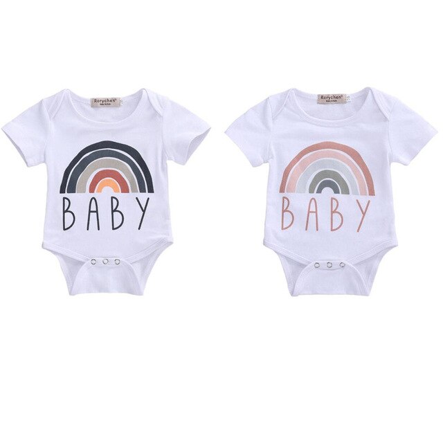 Summer Newborn Baby Boys Girls Bodysuits Clothes Cotton Casual Rainbow Printed Jumpsuit Little Baby One Piece Outfits