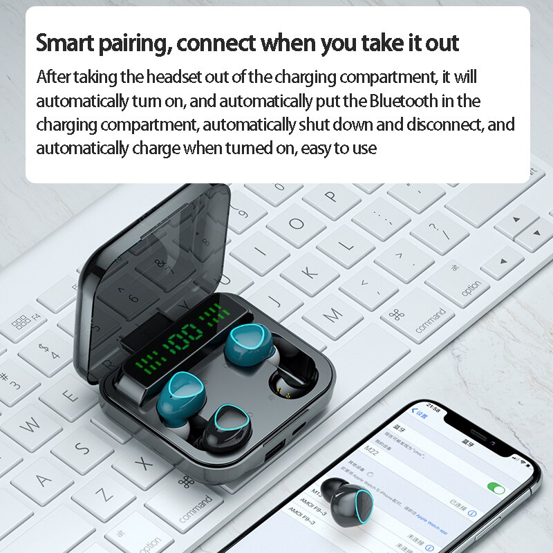 M22 TWS bezprzewodowy zestaw słuchawkowy Bluetooth para słuchawek Touch Stereo sport cyfrowy wyświetlacz 9D cztery słuchawki dla osób podwójnych