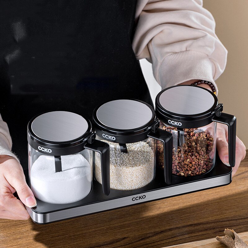 Crystal Food Storage Jar Kitchen Glass Metal Modern Container Spices Condiments Salt Rangement Cuisine Kitchen Organizers