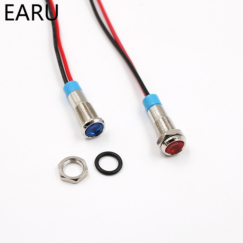 6mm LED Metal Indicator Light Waterproof Signal Lamp 3V 5V 6V 9V 12V 24V 110V 220v Red Yellow Blue Green White Pilot Seal Bulb