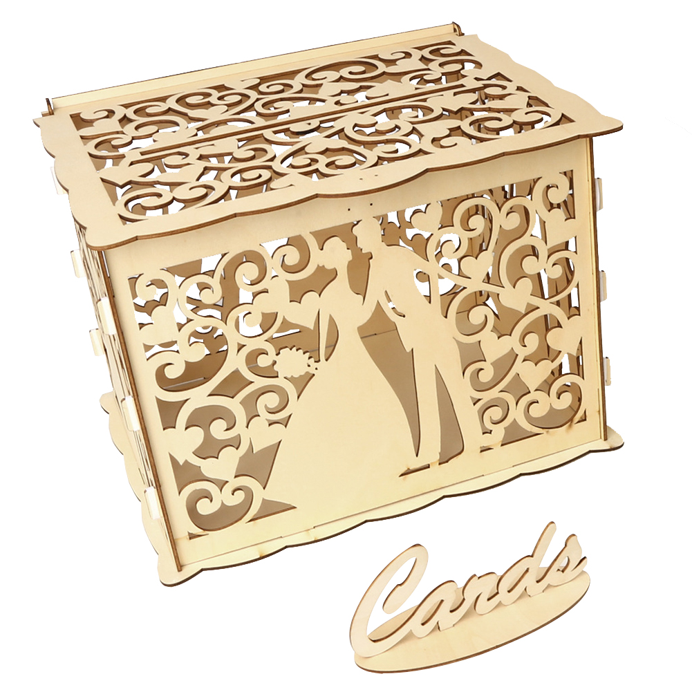 Wooden Wedding Envelope Card Box Hollow Out Invitation Card DIY Box Wedding Festival Supplies Party Decor
