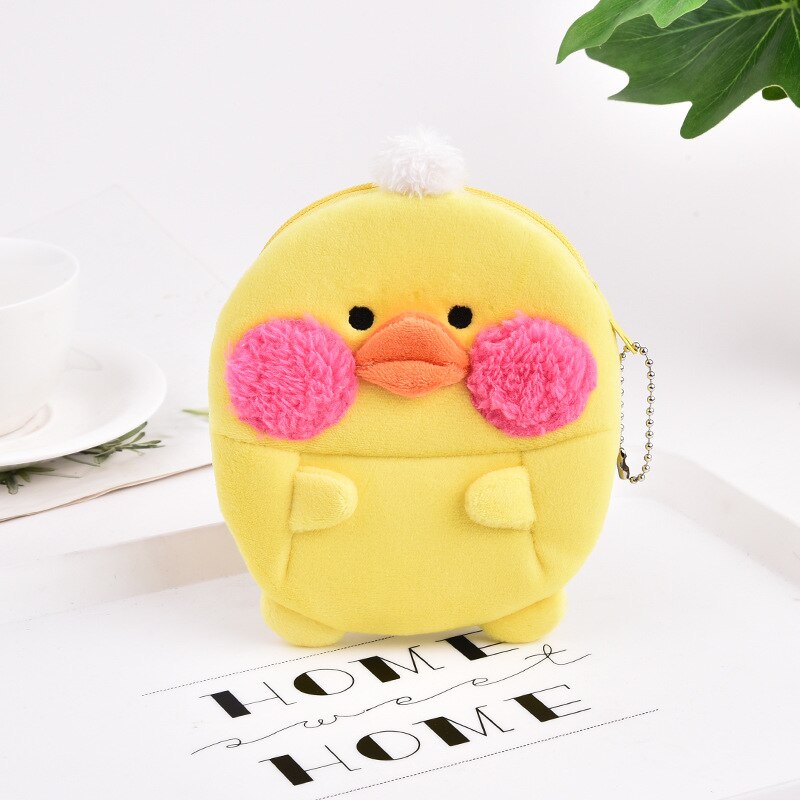 Soft Plush Cartoon Rabbit Bear Women Coin Purse Mini Cute Oval Zipper Children Girl Coin Wallet USB Cable Headset Bag: Yellow Duck