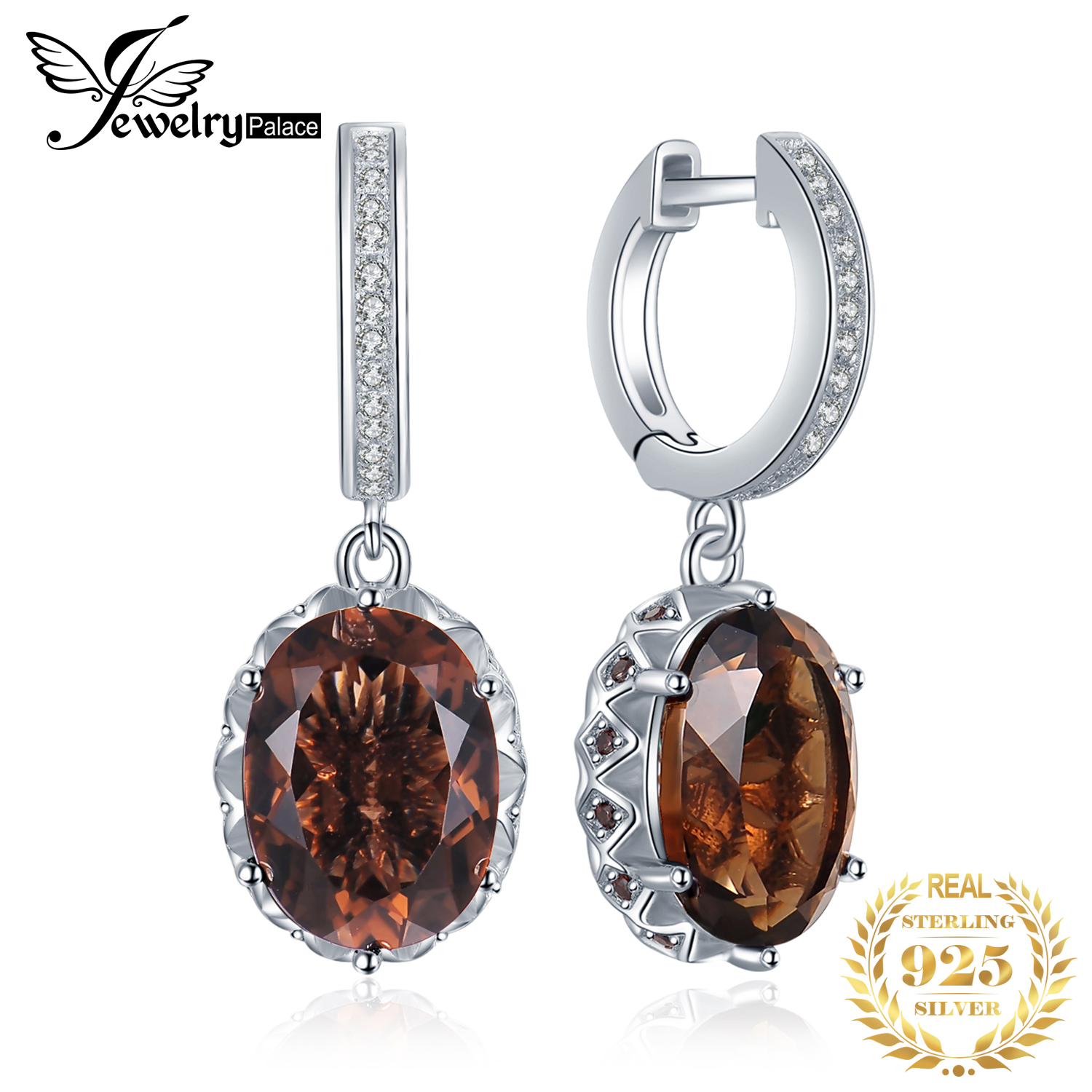 JewelryPalace 7ct genuino ahumado pendientes de gota de cuarzo 925 pendientes de la plata esterlina de las mujeres coreanas pendientes joyería de