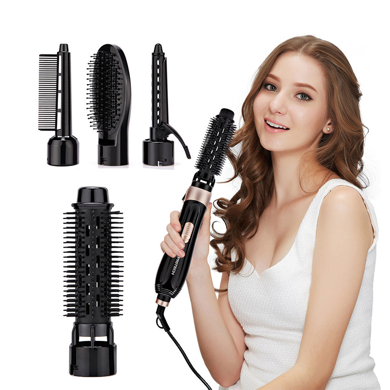 Heteluchtborstel 4 Kop Vervangbare Föhn Kam One Step Blower Sterke Wind Elektrische Stijltang Roller Krultang Styling Tools