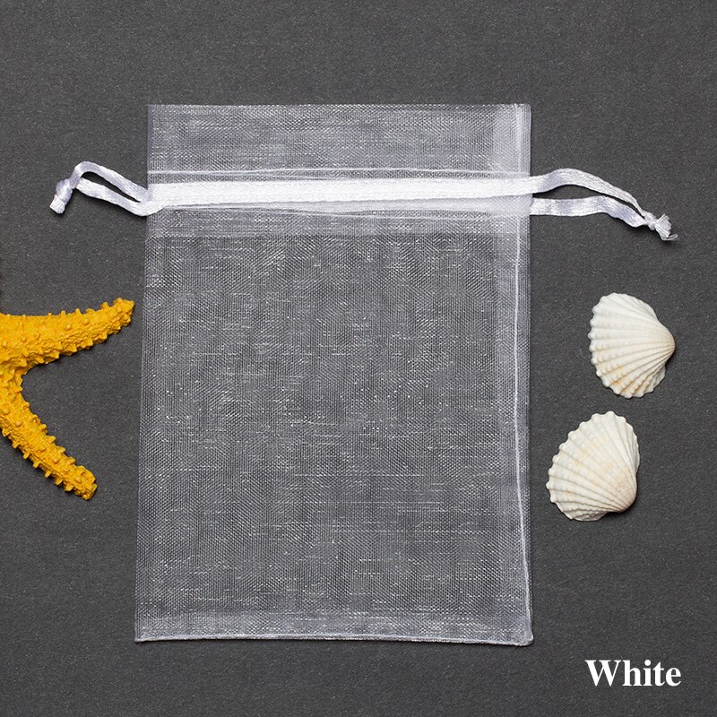 50 stuks/partijen 7 x 9cm organza sieraden verpakkingszakken bruiloft feestdecoratie trekbare zakken zakjes kerstzakjes: Wit