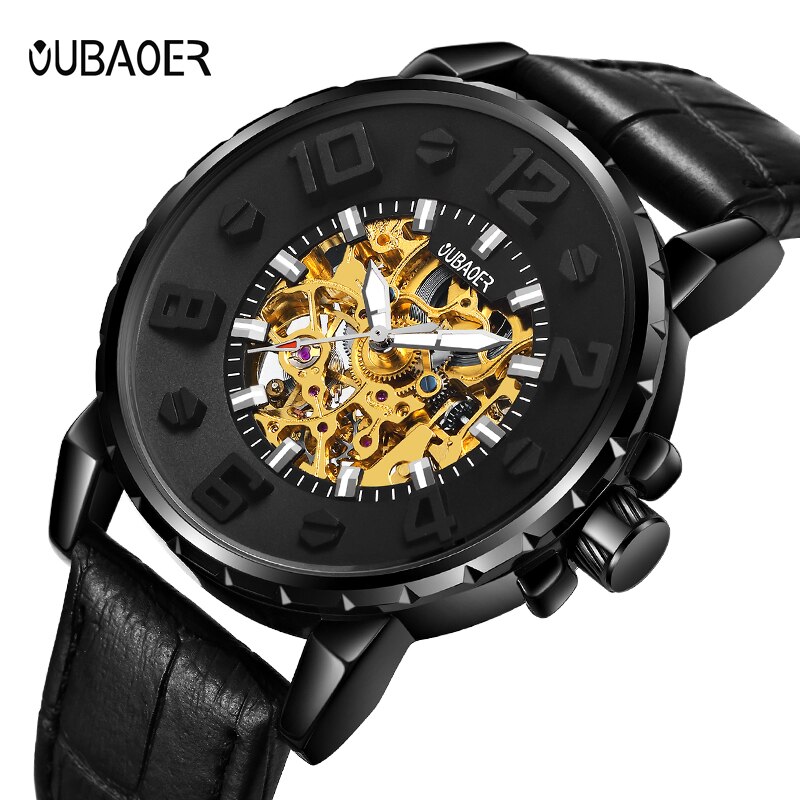 OUBAOER-Reloj de pulsera para hombre, de negocios, automático, Tourbillon, mecánico, resistente al agua, masculino,