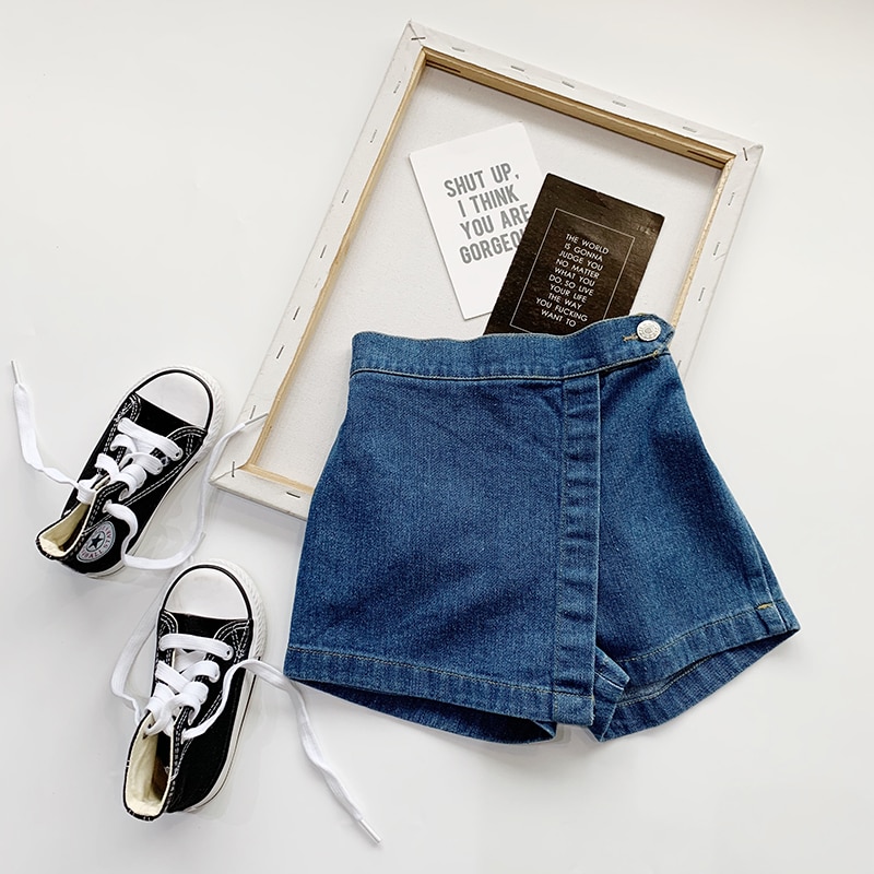 2020 bambino di modo di proprietà Abiti1-6Y Bambini Del bambino Della Ragazza Del denim Culottes corti Gonne cucito patchwork mini Pianura Solido jeans Gonne