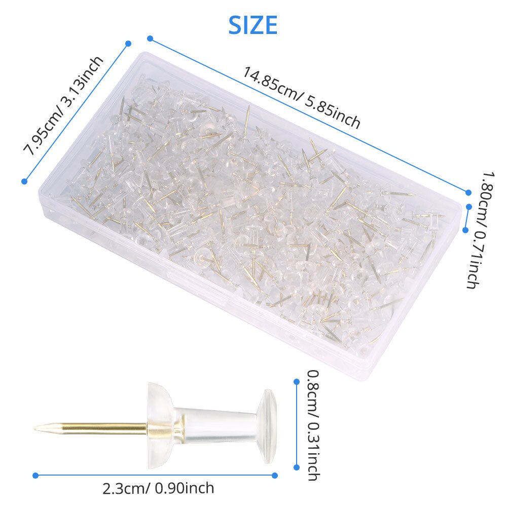 200pcs/box Thumbtacks Steel Plastic Transparent Decorative Transparent Push Pin Transparent Pushpin Painting Soft Nail