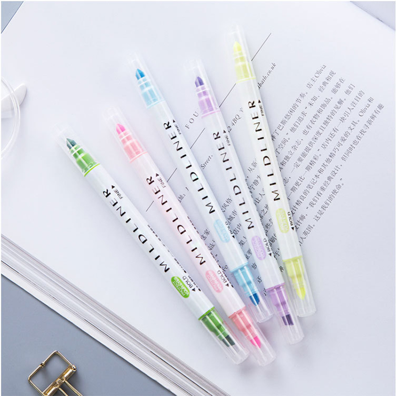 12 Colors Kawaii Mildliner Pens Milkliner Highligher Dual Double Headed Fluorescent Pen Art Drawing Marker Pen Stationery