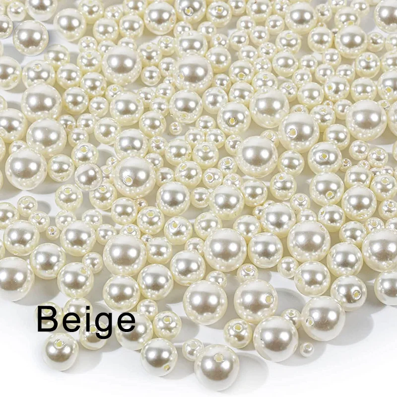 3/4/6/8/10/12/14/16mm Parel Kralen Wit Beige ABS Losse Ronde Kralen Craft Voor Mode-sieraden Maken DIY Craft Kledingstuk Kralen: 7MM / Black