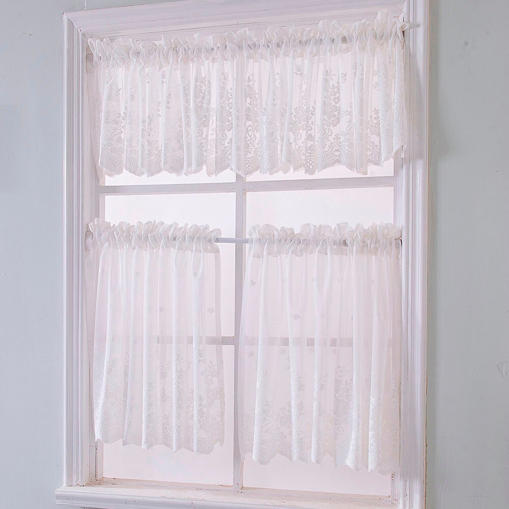Lace kitchen curtains Waffle Woven Textured Valance for Bathroom Water Repellent Window Covering tenda#30: White 