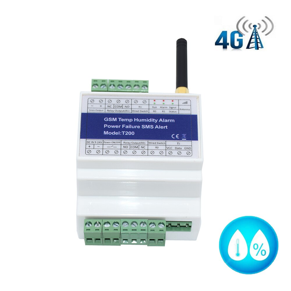 DIN-rail GSM 4G SMS Remote Control Temperature Humidity Status Monitor Alarm With 2 Relay Output Power Failure Alarm Reminder
