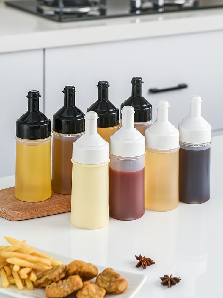 250ML Kitchen Oil Bottle Food Grade Plastic Squeeze Bottle Salad Dressing Bottle Condiment Bottles Transparent Inverted Squeeze