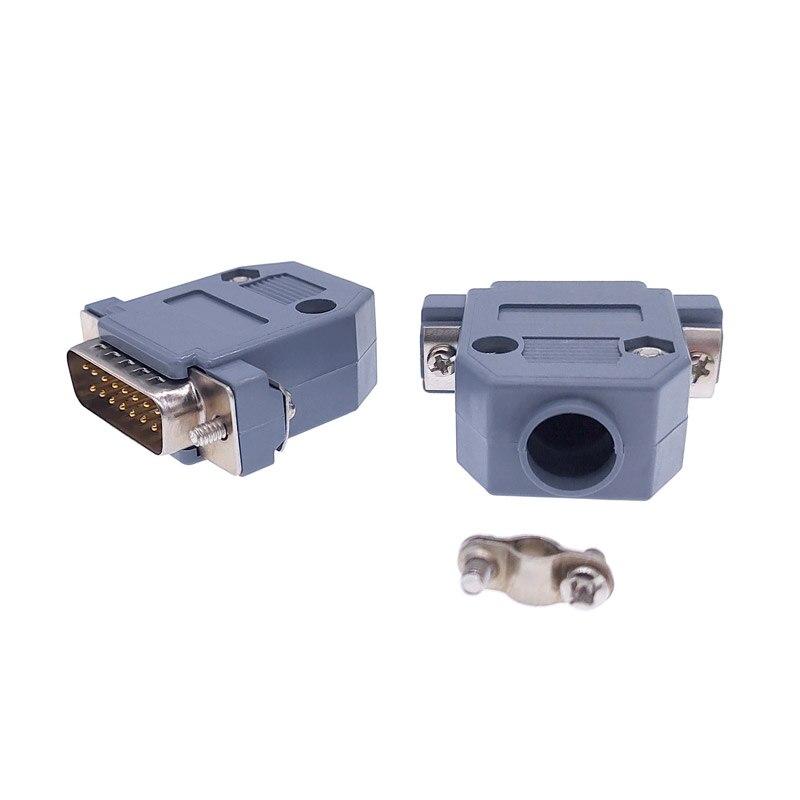 Connecteur DB15 à 2 rangées, trou/broche femelle mâle, adaptateur de prise, en laiton argenté doré, D SUB DP15 + coque en plastique