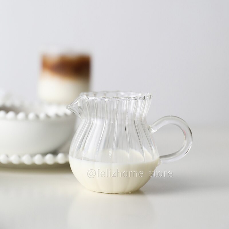 handmade glass striped small milk pot milk jar heat resistant glass coffee milk cup sauce cup microwavable