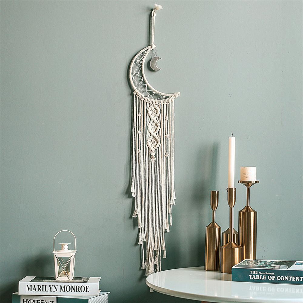 Moon dreamcatcher macrame bomull vävt bohemiskt vägghängande gobelängsmycke för flicka sovrum vardagsrumsdekoration: A