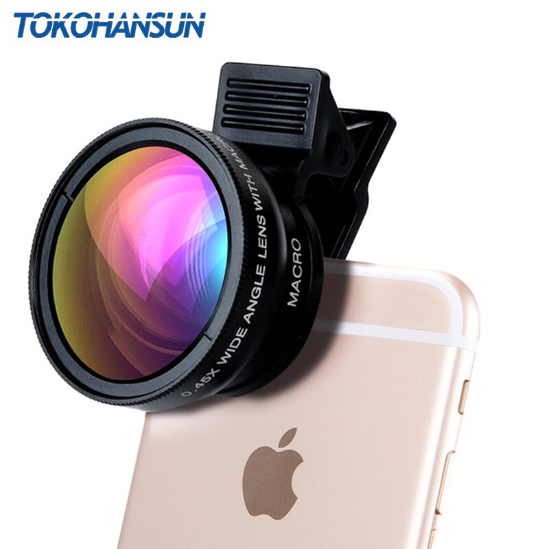 TOKOHANSUN 0.45X geniş açı + 12.5X makro Lens profesyonel HD cep telefonu kamera Lens için iPhone X 8 7 6 6S artı Xiaomi Samsung