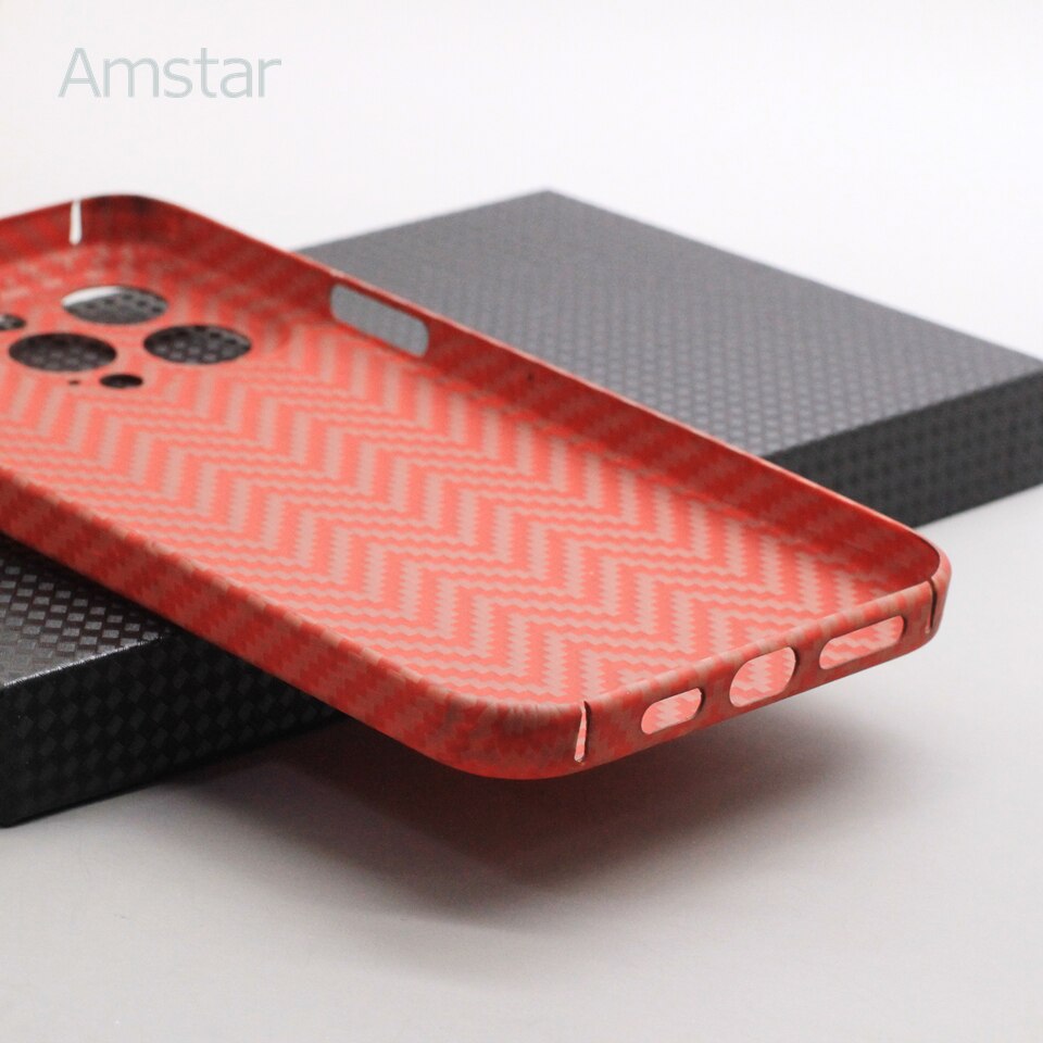 Amstar Orange-rot carbonfaser-handyhülle für iphone 13 Profi max, ultradünne linsenabdeckung aus aramidfaser, iphone 13 Profi handyhülle