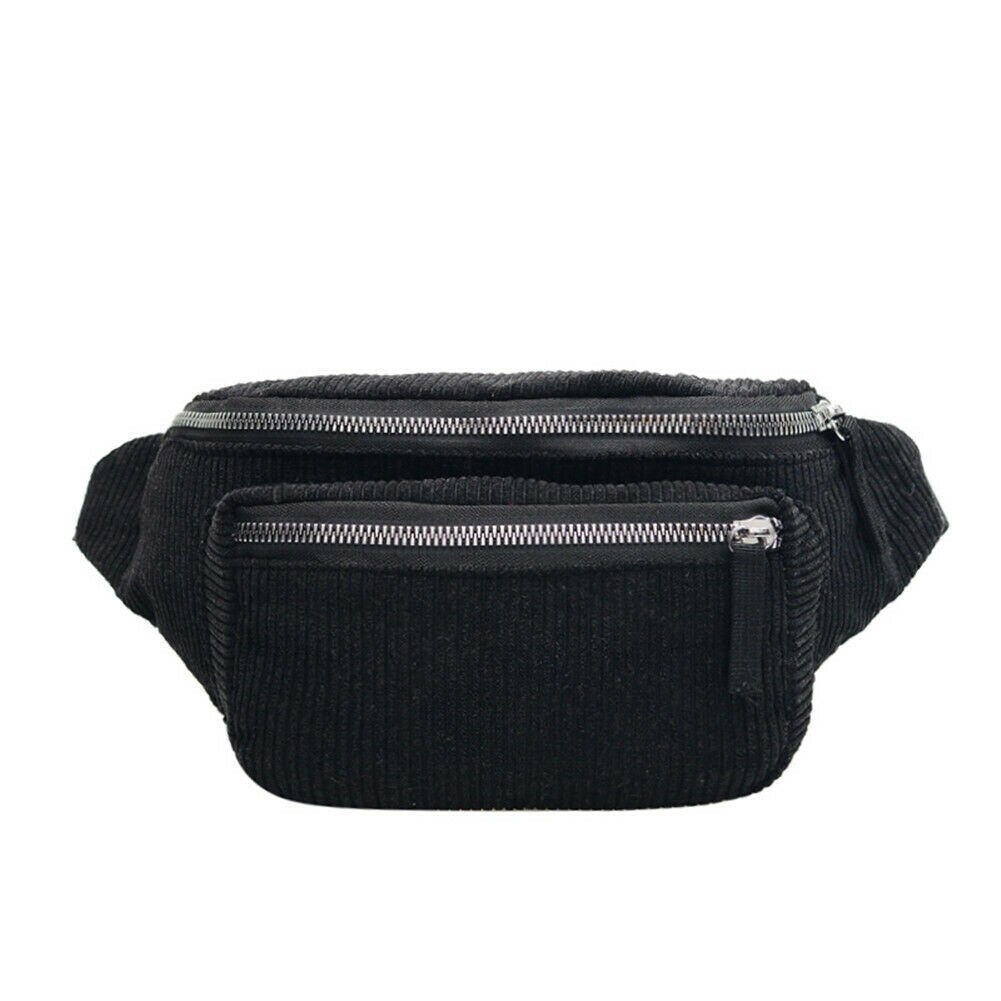 Classic fanny pack corduroy women's waist bag outdoor leisure pochete chest bag heuptas: Black