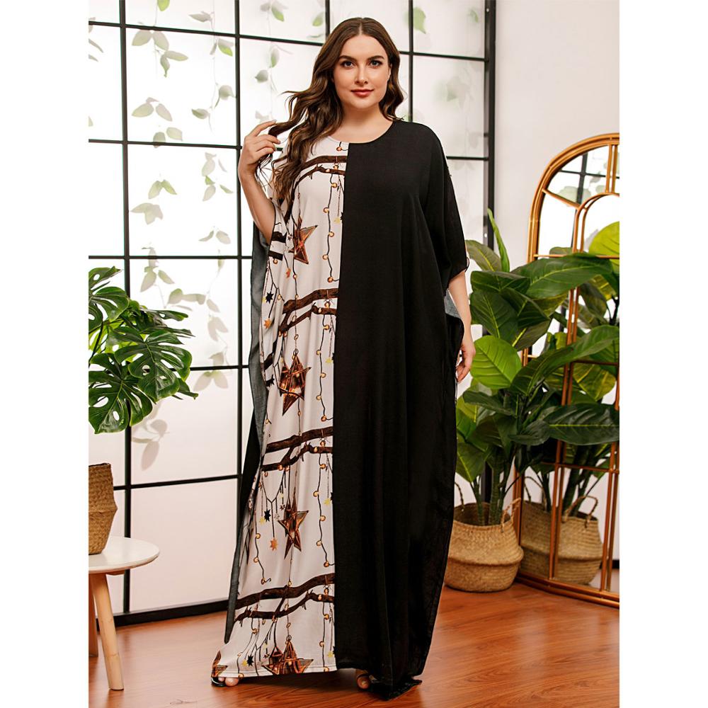 Frauen baumwolle gedruckt abaya sommer batwing hülse max kleid ramadan Kaftan kleid übergroßen lässig verlieren Kleid VKDR2286: Ursprünglich Titel
