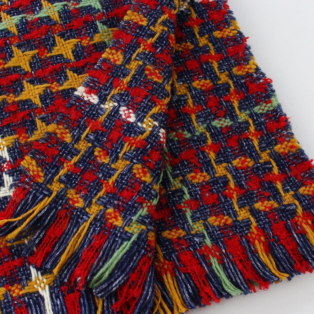 Rainbow Winter Plaid Scarf Women Thick Warm Shawls Wraps Lady Scarves Tassels Pashmina Blanket Houndstooth Foulard Red