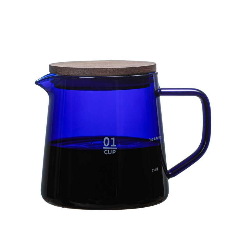 300ml 500ml V60 Pour Over Glass Range Coffee Server Carafe Drip Coffee Pot Barista Percolator Clear Coffee Kettle Brewer: 300ml blue