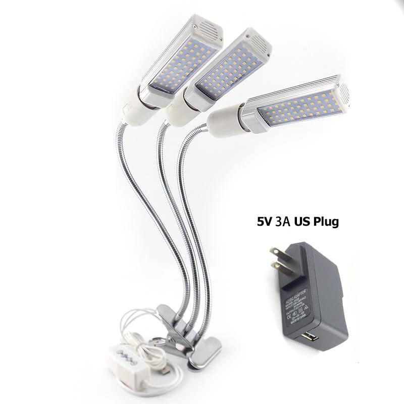 Fullt spekter 3 hode led vokse lys vekst fyto lampe voksende lys innendørs planter frø drivhus voksende usb timer klipp rom: 3 pærer 3 leder oss