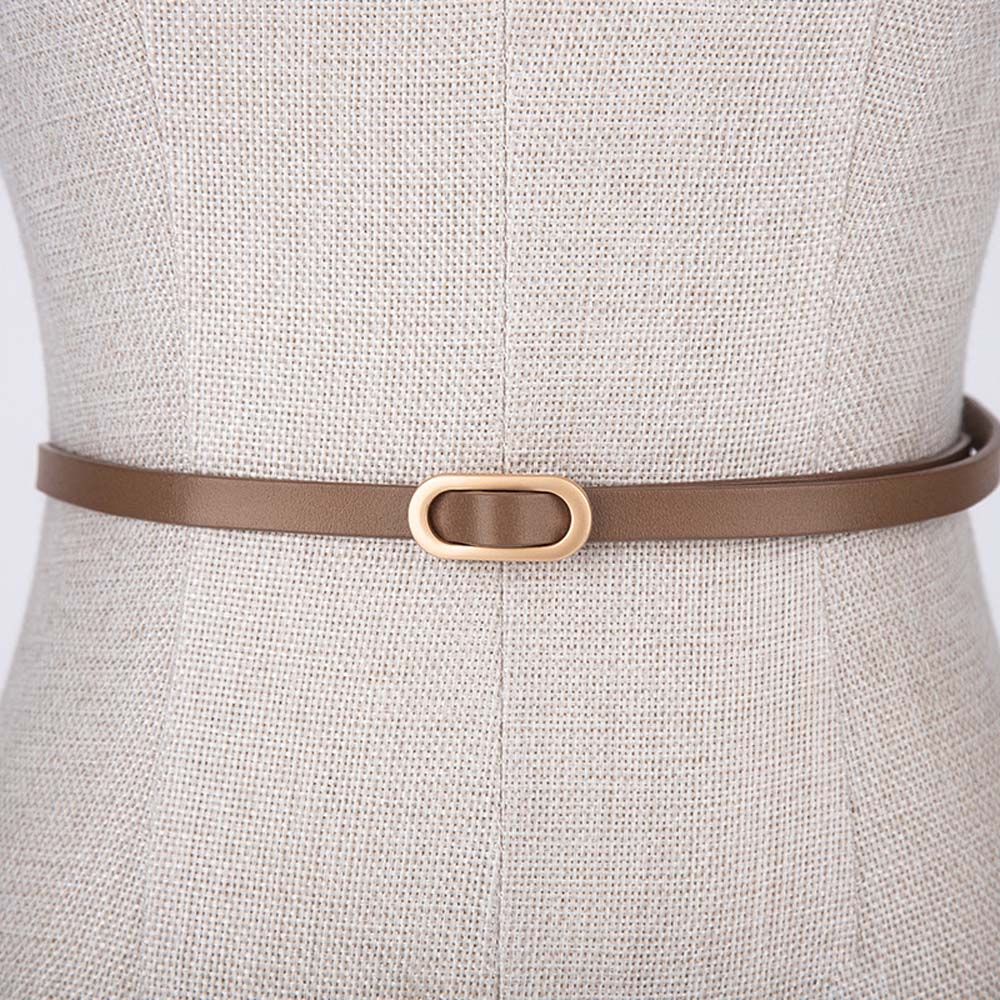 1Pc Vrouwen Pak Dunne Riem Vierkante Gesp Effen Kleur Koeienhuid Riemen Voor Vrouwen Jurk Trui Tailleband: coffee