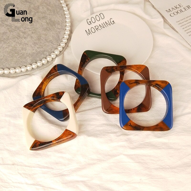 Guanlong Vintage Resin Cuff Bracelet Bangles for Women Indian Mix Color Acrylic Square Geometric Bangle Jewelry