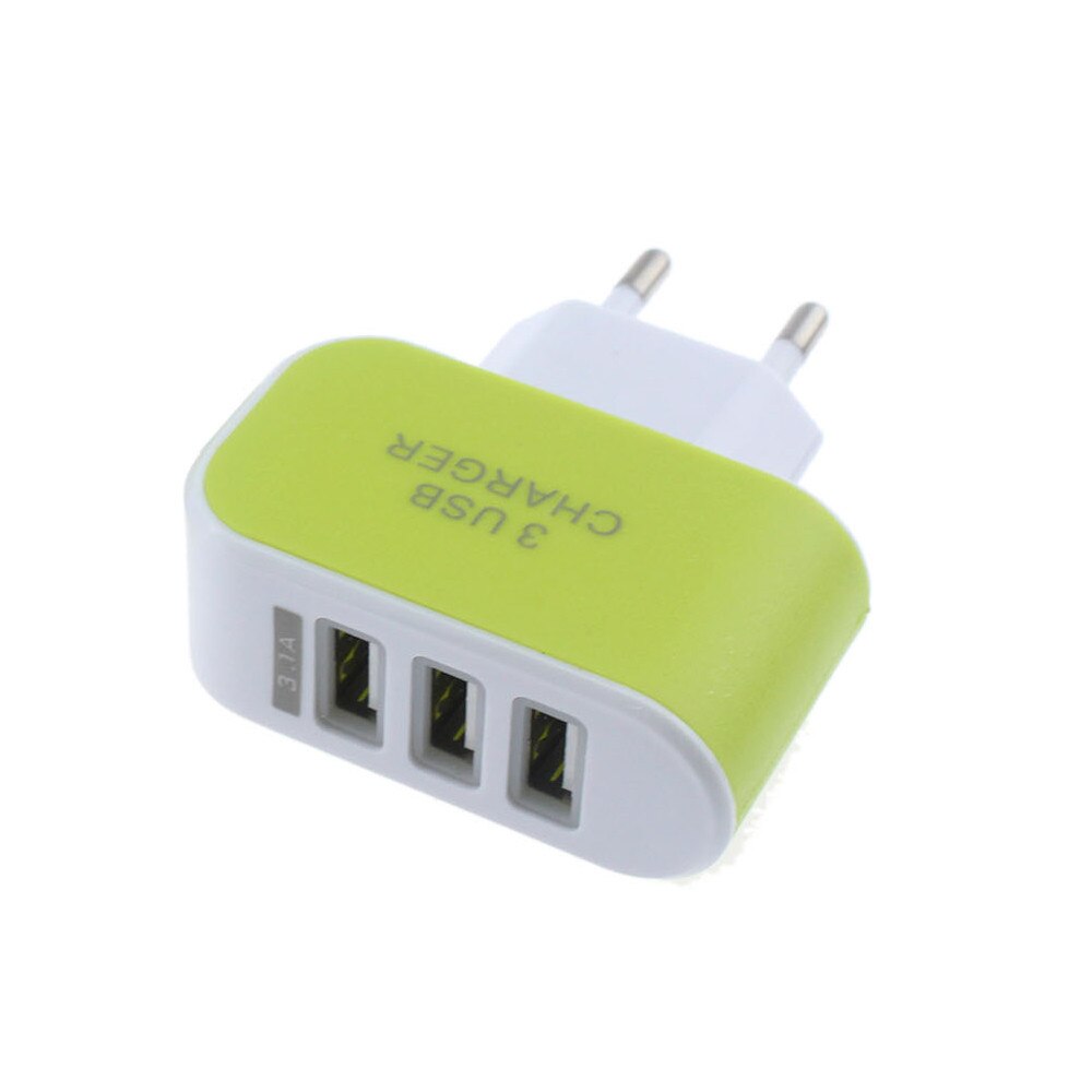 Eu Plug 3 Usb Poorten Triple Usb-poort Muur Home Reizen Ac Charger Adapter Converters Voor Samsung apple Ipad: Green