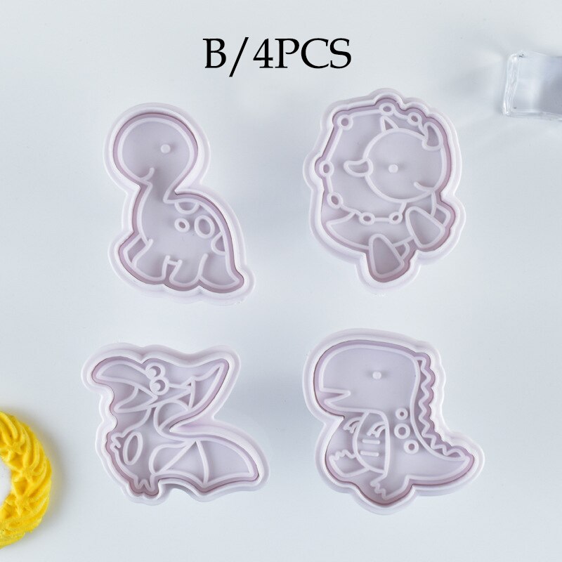 Dinosaurie kakform för att baka dinosaurie formar fondant kakor fräsar för pepparkakor dino former för kakor tårta verktyg: 4 st-b