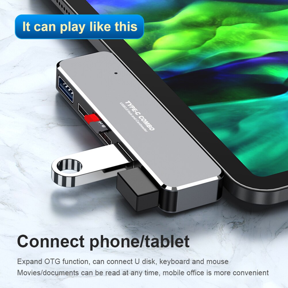 5 In 1 Adapter Universal Splitter Plug And Play Computer Home Office Mini Portable Multifunctional USB3.0 C Hub OTG For IPad Pro