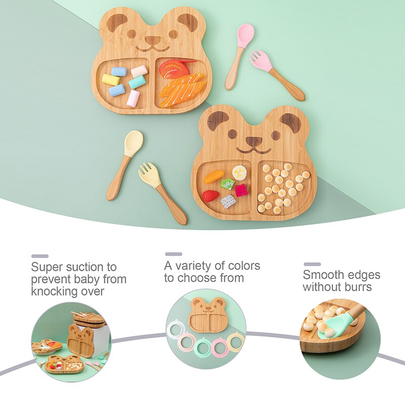 Wooden baby dinner plate animal shape dishes children's feeding and feeding set children's baby tableware