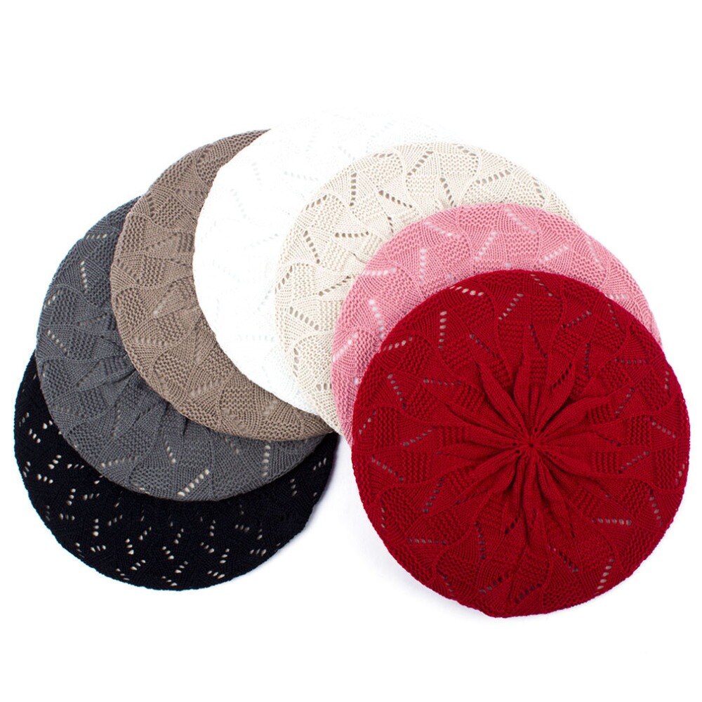 Geebro-boina de punto de Color liso para mujer, gorro de artista francés, boina informal de primavera, boinas acrílicas finas