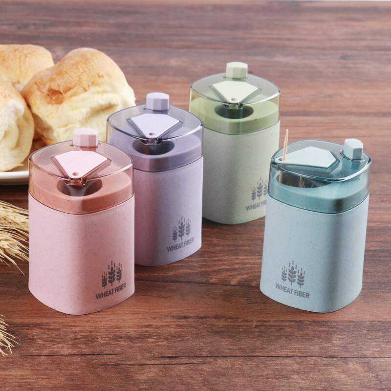 Automatic Pop-up Toothpick Box Toothpick Holder Container Wheat Straw Household Table Toothpick Storage Box Toothpick Dispenser