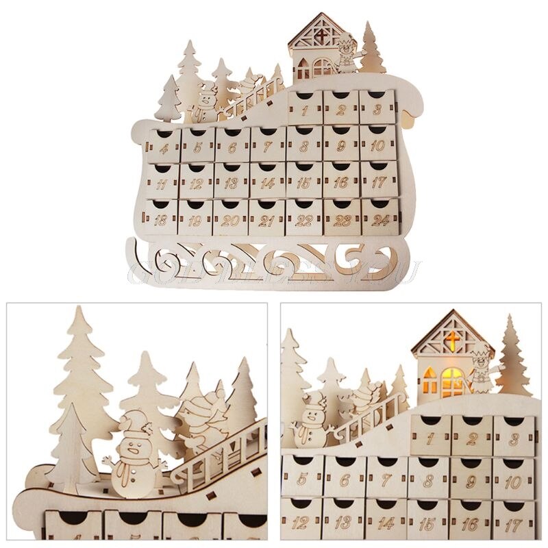 Kane træ adventskalender nedtælling julefest dekor 24 skuffer med led lys ornament