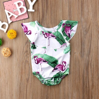 Baby Girls Bikini One-Piece Suits Toddler Kids Child One Piece Bikini Swimwear Swimsuit Monokini Bathing Suit Ruffled Flamingo: 100cm