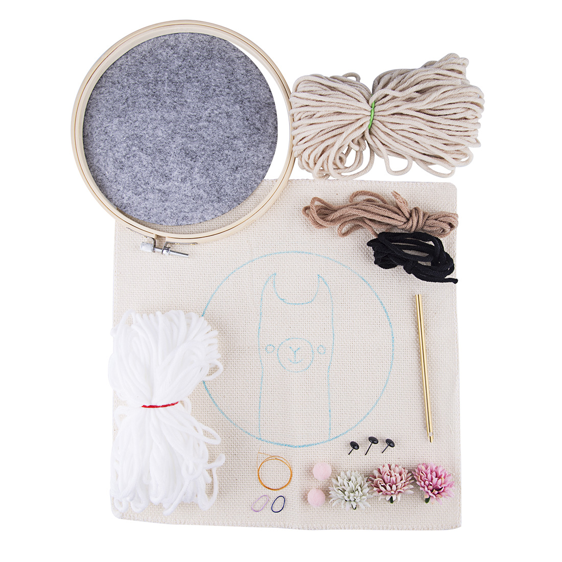 Kit de sabots en laine tricotée 19cm bricolage | Petit tapis à motif d'alpaga, laine artisanale avec cadre à broderie, poinçon fin, aiguille